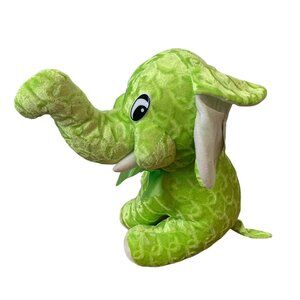 Bright Green Elephant Plush Textured Stuffed Animal Lime Ribbon Trunk Up *READ*